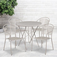 Flash Furniture CO-30RDF-03CHR4-SIL-GG 30" Round Steel Folding Patio Table Set with 4 Round Back Chairs in Gray